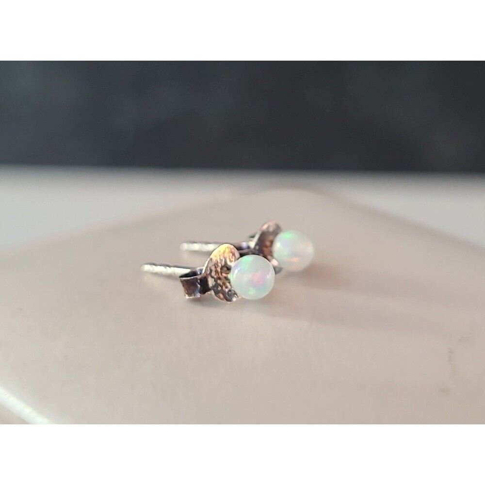 925 Sterling Silver Faux Opal Stud Earrings Vintage